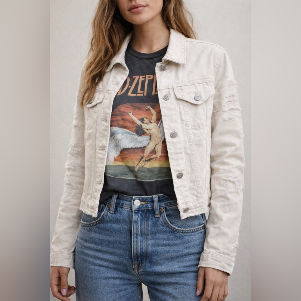 Ralph Lauren Denim & Supply Distressed White Denim Jacket Size S